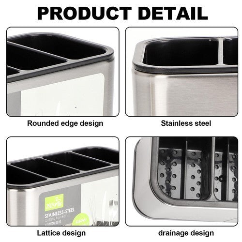 Premium Edelstahl Besteckhalter & Utensilienorganisator mit Abtropffunktion