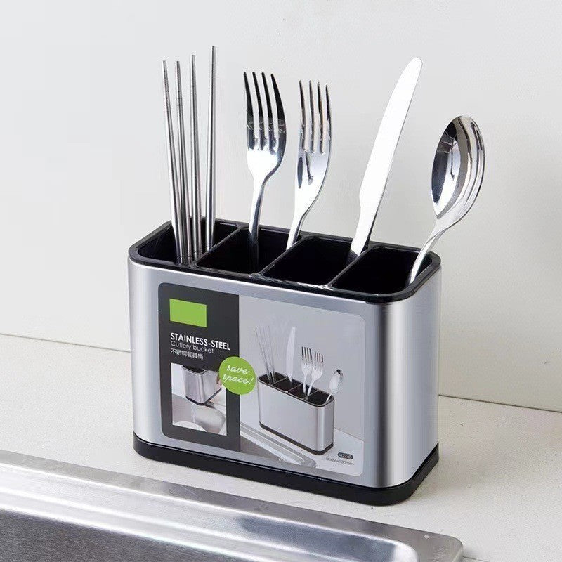 Premium Edelstahl Besteckhalter & Utensilienorganisator mit Abtropffunktion